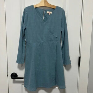 Gianni Bini Girls || Cotton Blue Wrap Dress Long Sleeve size Large